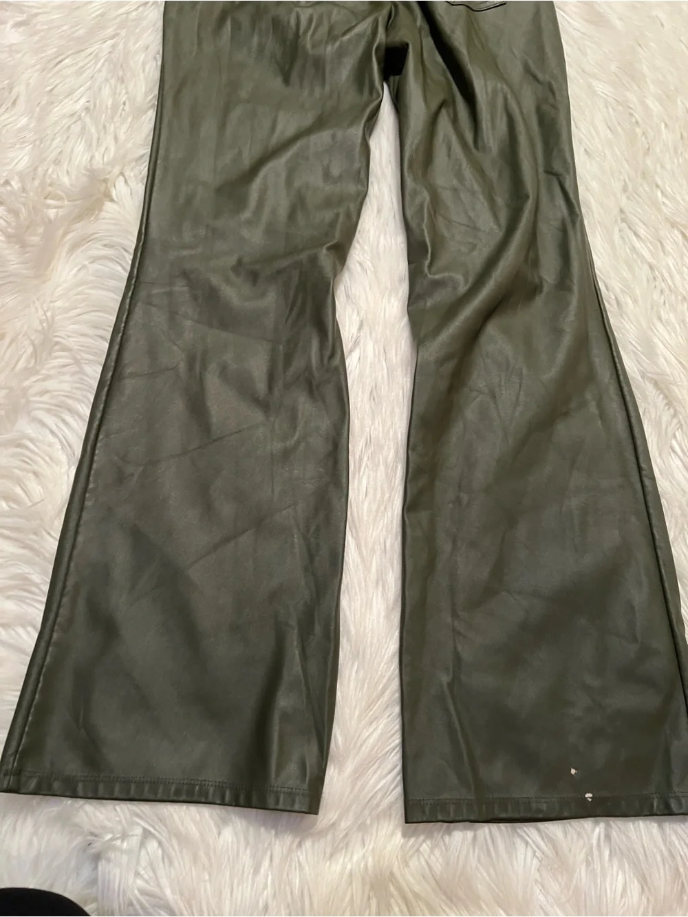 Wild Fable Women's Size 2 Low-Rise Flare Pant Olive Green Vegan Leather Pockets